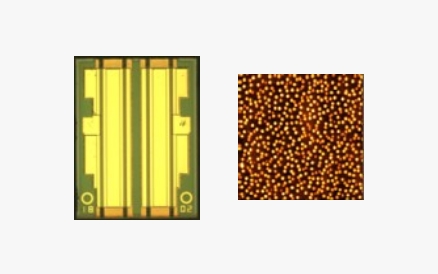 QDレーザの量子ドットレーザのチップ拡大写真。QDレーザの量子ドットレーザの量子ドット構造がわかる写真。